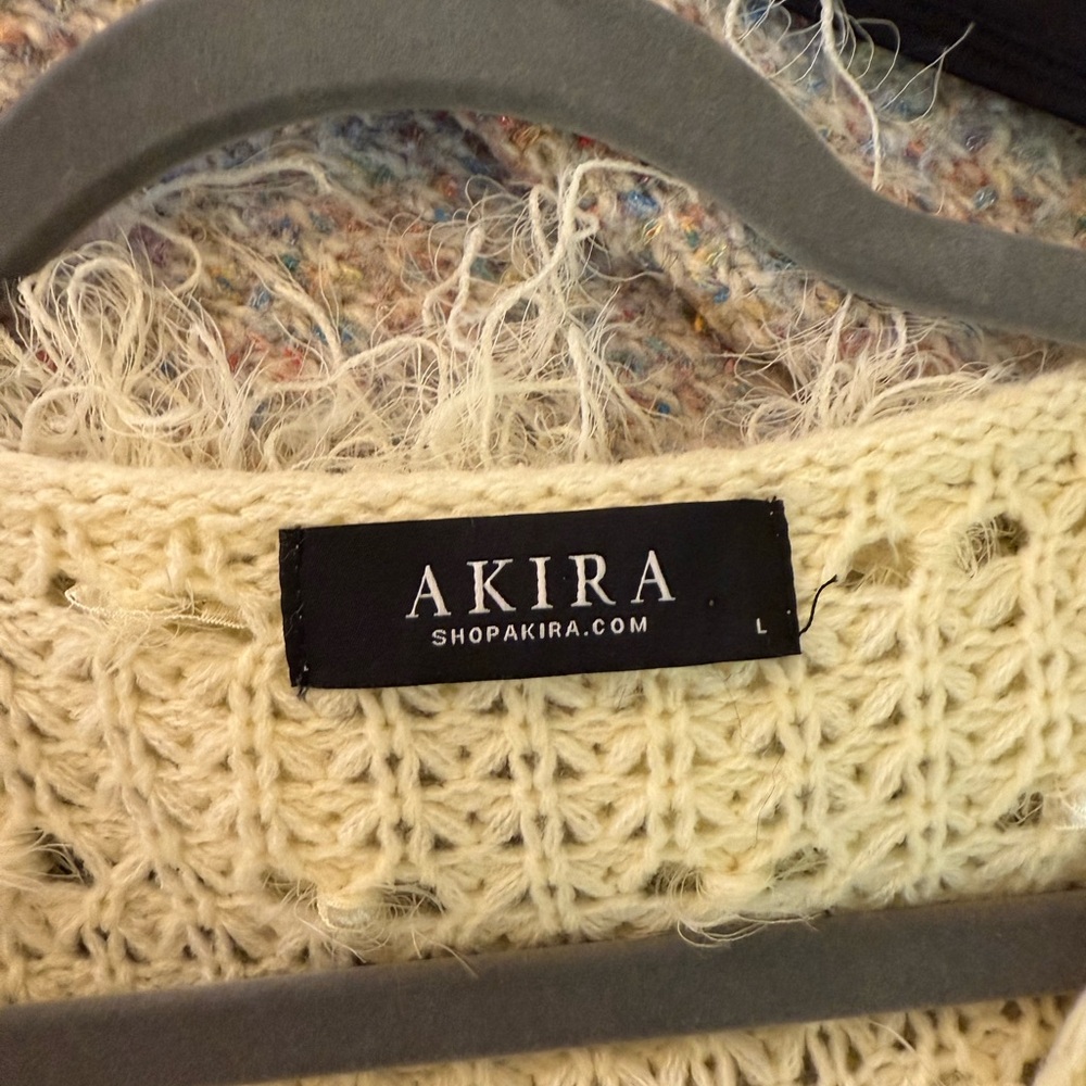 AKIRA Luxe Fuzzy Shag Sweater Furry Eyelash Festive Holiday Cream Mobwife - Picture 4 of 8